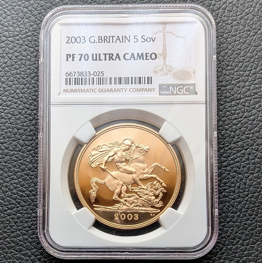 金貨 最高鑑定 NGC PF70UC イギリス 2003年 エリザベス女王 5ソブリン 5ポンドプルーフ金貨 5Sov ロイヤルミント ゴールドコイン