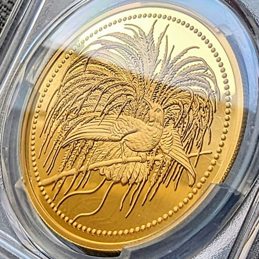金貨【最高鑑定 2020年 極楽鳥金貨 PCGS PR70DCAM 鑑定 】パプアニューギニア 500K パラダイスバード 純金 31.1g 1oz 説明書 木製箱付き