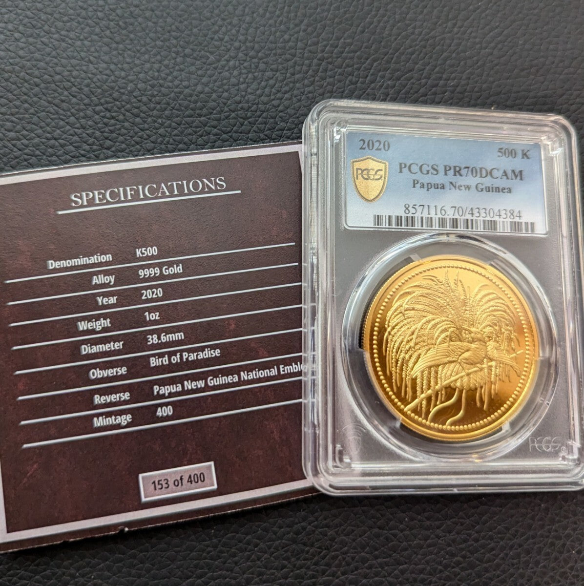金貨【最高鑑定 2020年 極楽鳥金貨 PCGS PR70DCAM 鑑定 】パプアニューギニア 500K パラダイスバード 純金 31.1g 1oz 説明書 木製箱付き