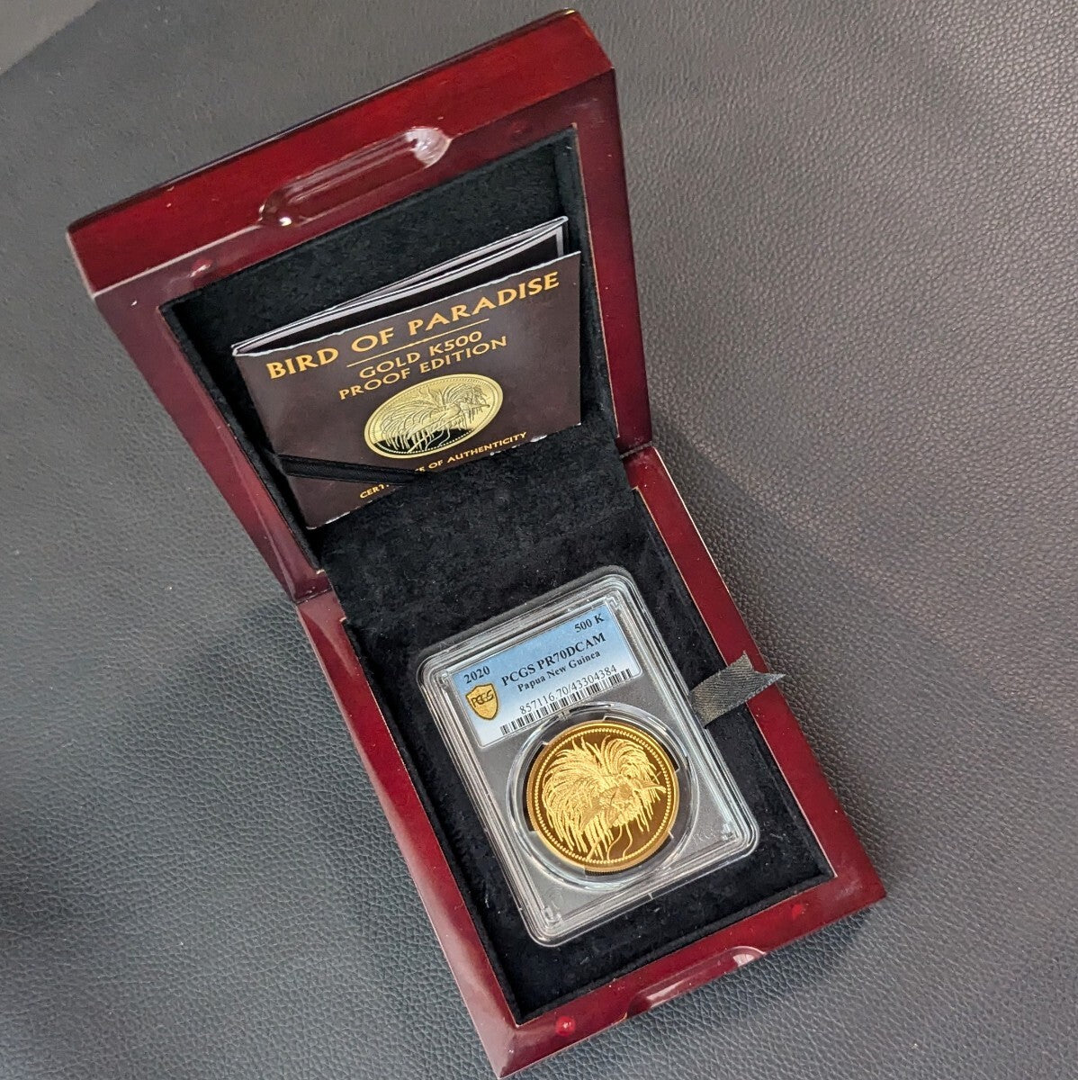 金貨【最高鑑定 2020年 極楽鳥金貨 PCGS PR70DCAM 鑑定 】パプアニューギニア 500K パラダイスバード 純金 31.1g 1oz 説明書 木製箱付き