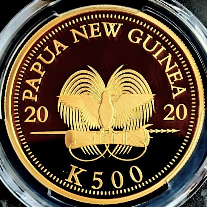 金貨【最高鑑定 2020年 極楽鳥金貨 PCGS PR70DCAM 鑑定 】パプアニューギニア 500K パラダイスバード 純金 31.1g 1oz 説明書 木製箱付き
