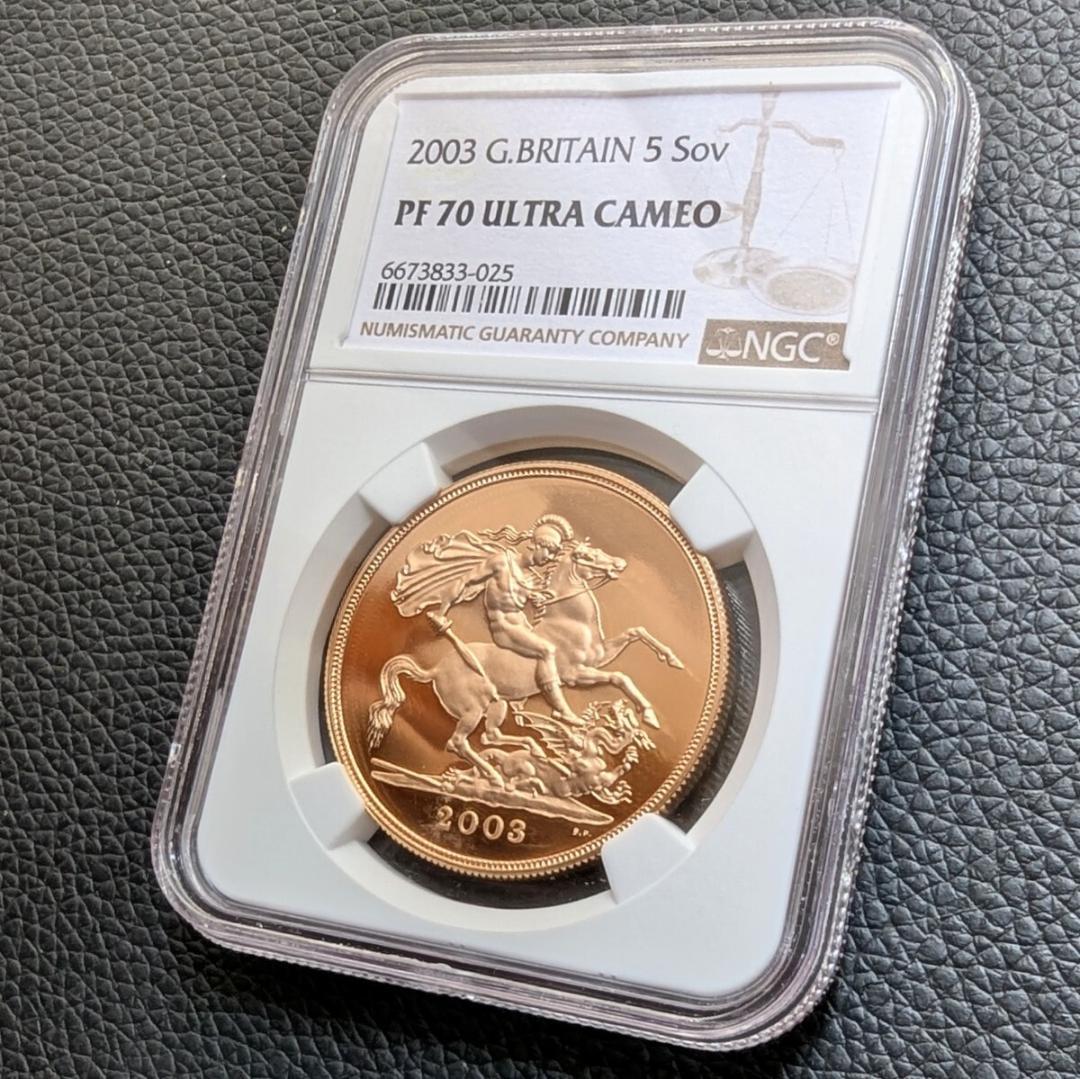 金貨 最高鑑定 NGC PF70UC イギリス 2003年 エリザベス女王 5ソブリン 5ポンドプルーフ金貨 5Sov ロイヤルミント ゴールドコイン