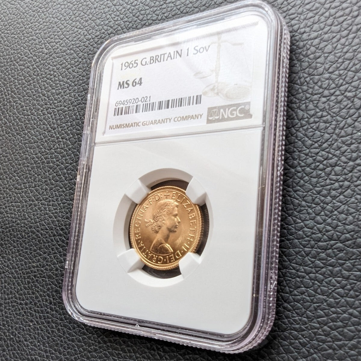 金貨 鑑定 1965年 イギリス ヤングヤング エリザベス二世女王 1ソブリン金貨 1SOV ロイヤルミント 鑑定 NGC MS64 ゴールドコイン
