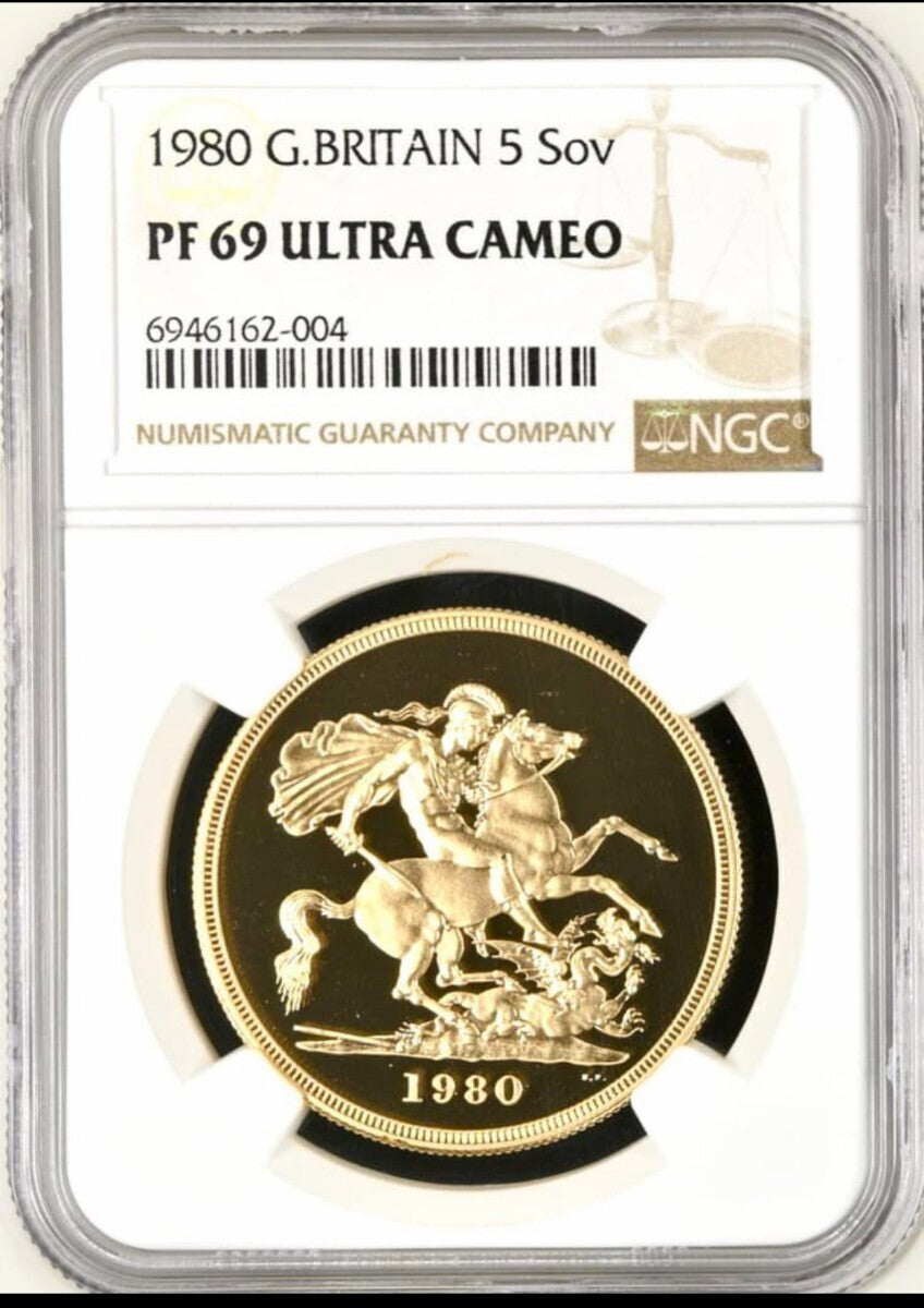 金貨 高鑑定 NGC PF69UC イギリス 1980年 ヤング エリザベス 5ソブリン 5ポンドプルーフ金貨 5Sov ロイヤルミント ゴールドコイン