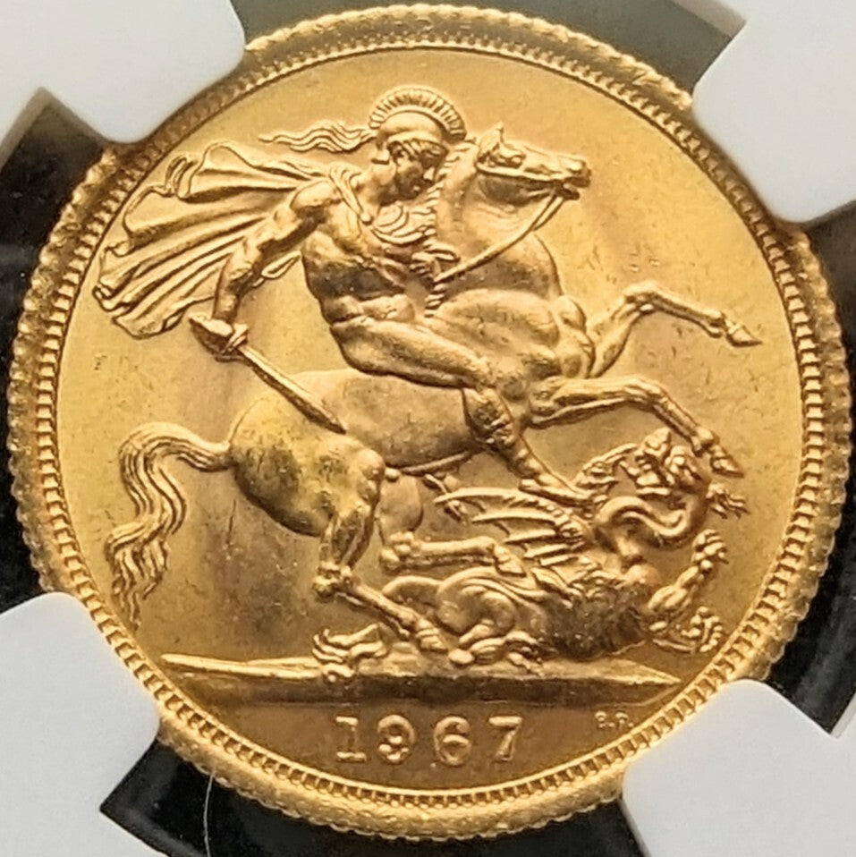 金貨 鑑定 1967年 イギリス ヤングヤング エリザベス二世女王 1ソブリン金貨 1SOV ロイヤルミント 鑑定 NGC MS64 ゴールドコイン