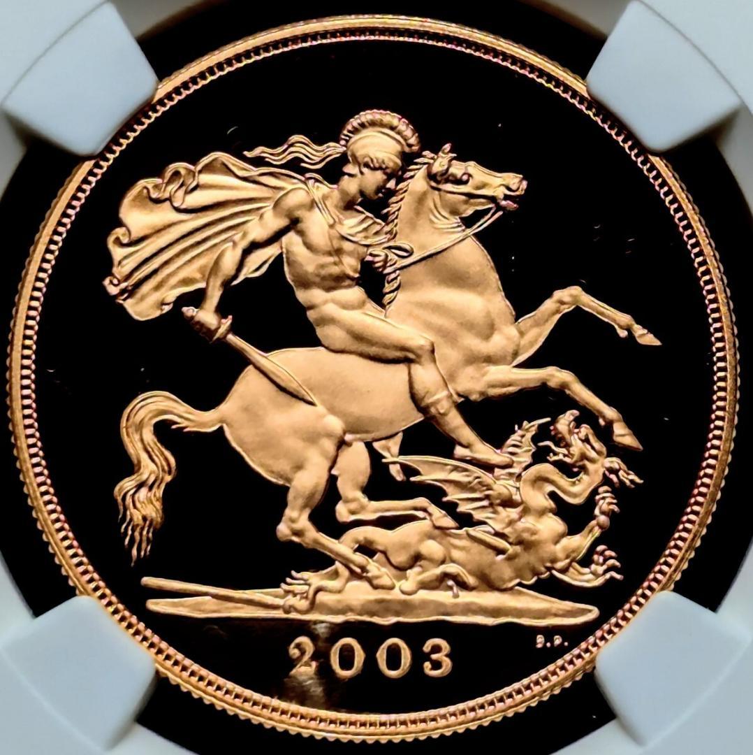 金貨 最高鑑定 NGC PF70UC イギリス 2003年 エリザベス女王 5ソブリン 5ポンドプルーフ金貨 5Sov ロイヤルミント ゴールドコイン